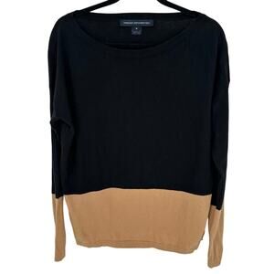 French Connection Black Brown Colorblock Boat Neck Sweater Long Sleeve Winter M